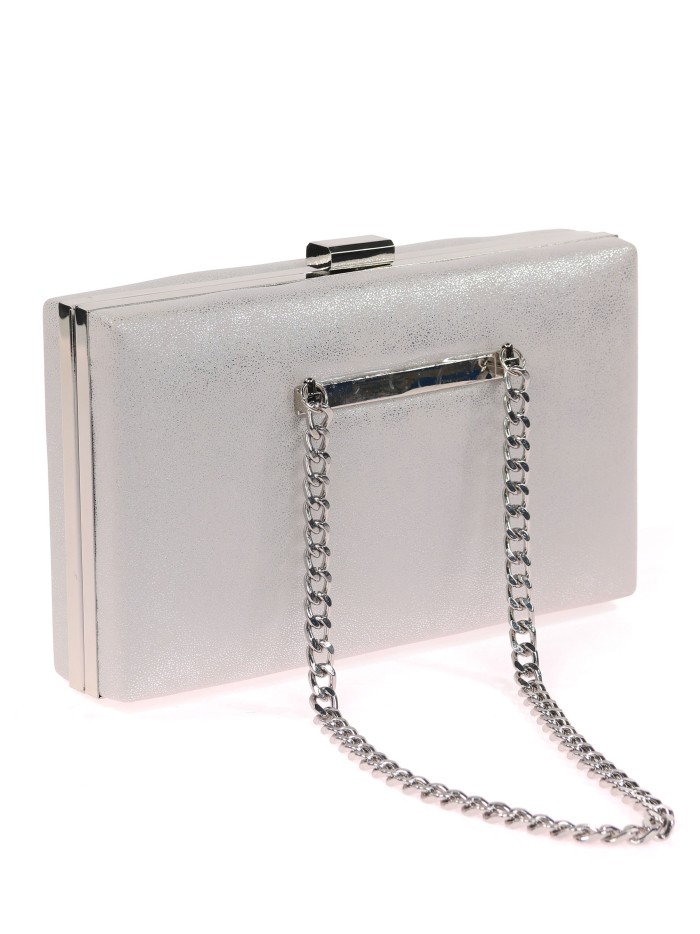 Bolso clutch de fiesta polipiel detalle cadenas plata