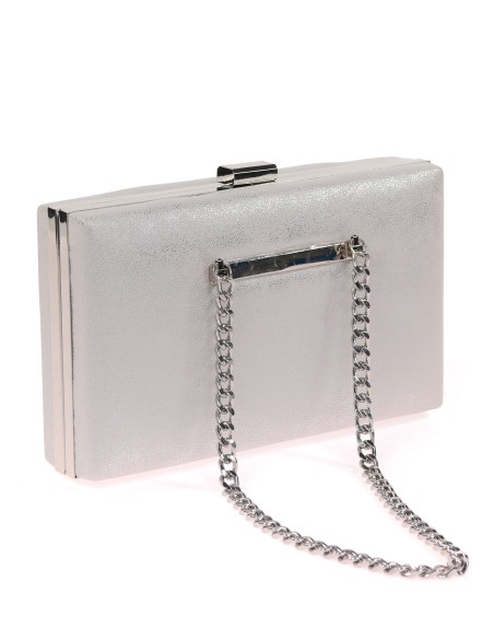 Bolso clutch de fiesta polipiel detalle cadenas plata