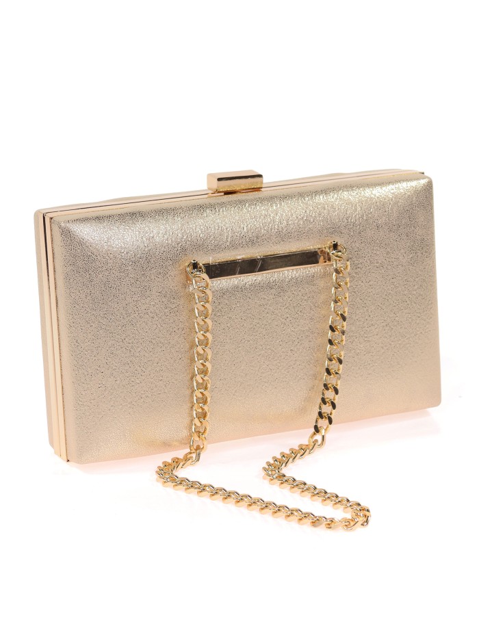 Bolso clutch de fiesta polipiel detalle cadenas oro-claro