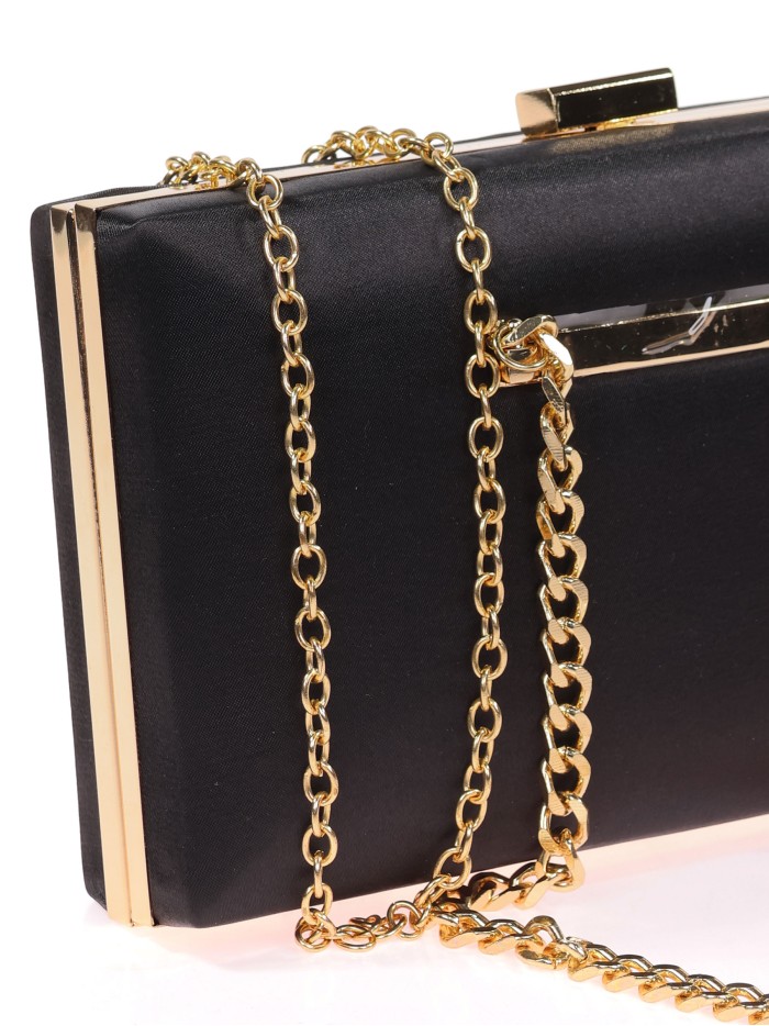 Bolso clutch de fiesta raso cadenas negro