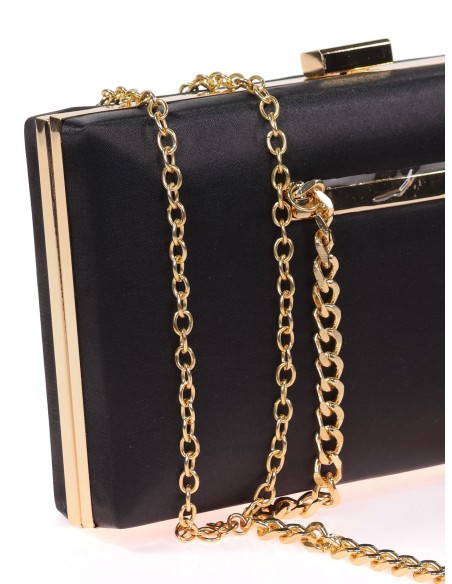 Bolso clutch de fiesta raso cadenas negro