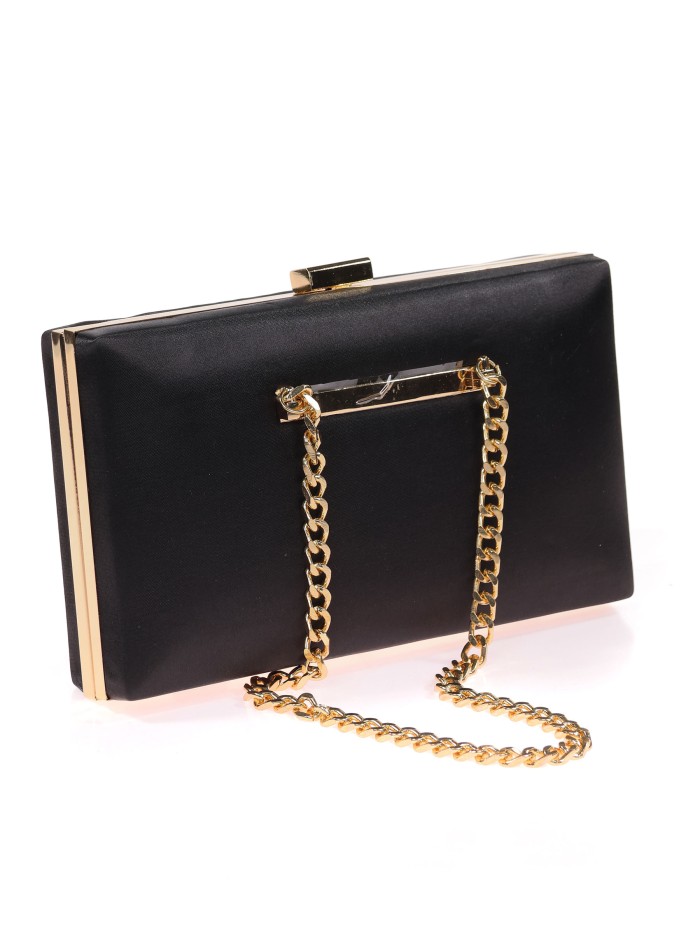 Bolso clutch de fiesta raso cadenas negro