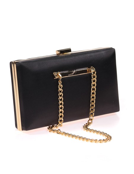 Bolso clutch de fiesta raso cadenas negro