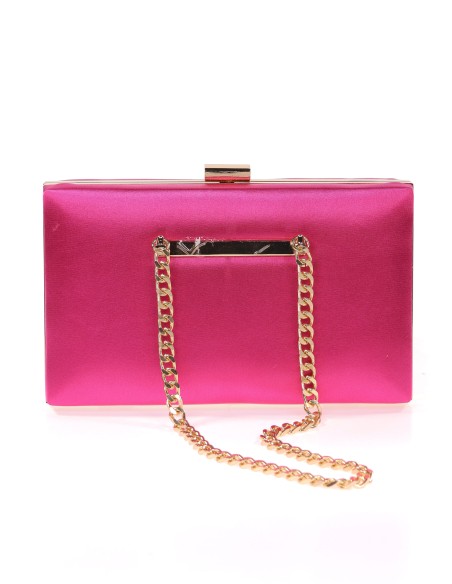 Bolso clutch de fiesta raso cadenas fucsia