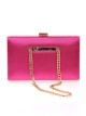 Bolso clutch de fiesta raso cadenas fucsia