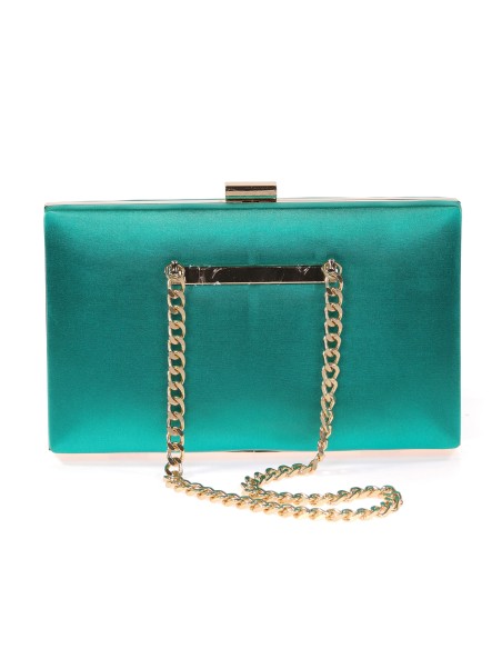 Bolso clutch de fiesta raso cadenas verde