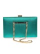 Bolso clutch de fiesta raso cadenas verde