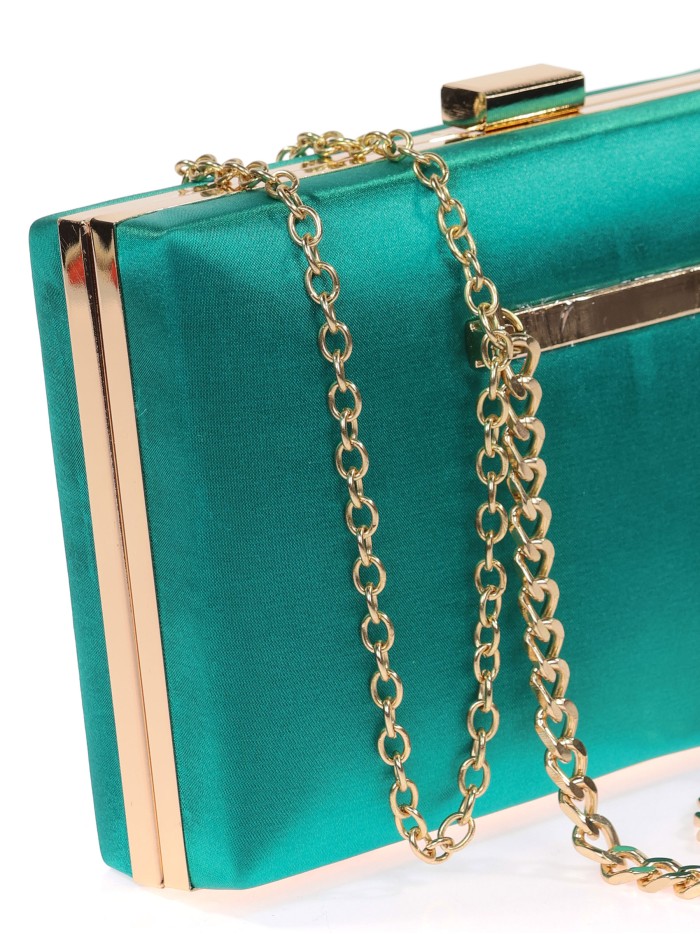 Bolso clutch de fiesta raso cadenas verde