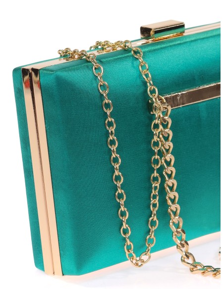 Bolso clutch de fiesta raso cadenas verde