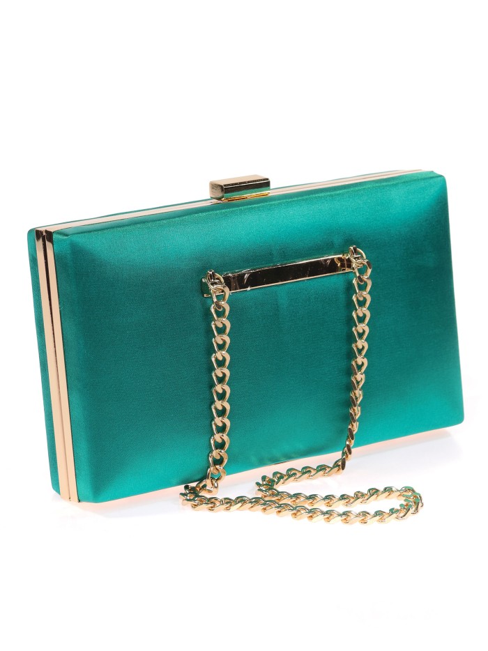 Bolso clutch de fiesta raso cadenas verde