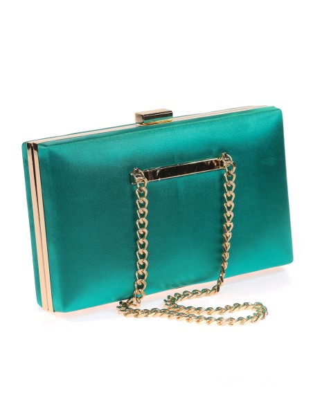Bolso clutch de fiesta raso cadenas verde