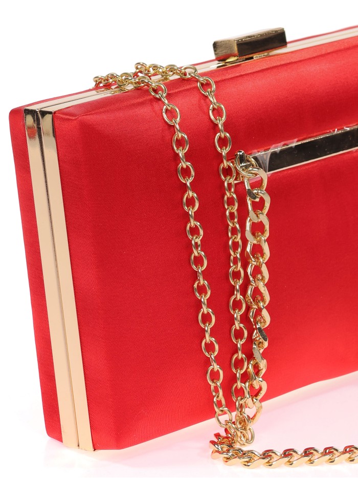 Bolso clutch de fiesta raso cadenas rojo