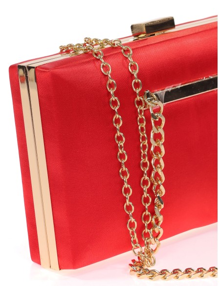 Bolso clutch de fiesta raso cadenas rojo