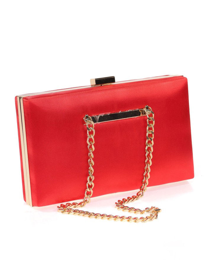 Bolso clutch de fiesta raso cadenas rojo