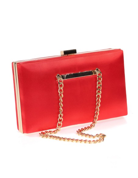 Bolso clutch de fiesta raso cadenas rojo