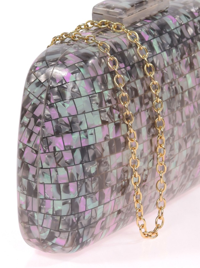 Bolso clutch de fiesta nácar gris