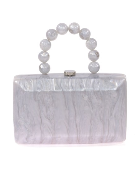 Bolso clutch de fiesta nácar detalle asa gris-claro