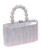 Bolso clutch de fiesta nácar detalle asa gris-claro