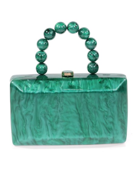 Bolso clutch de fiesta nácar detalle asa verde