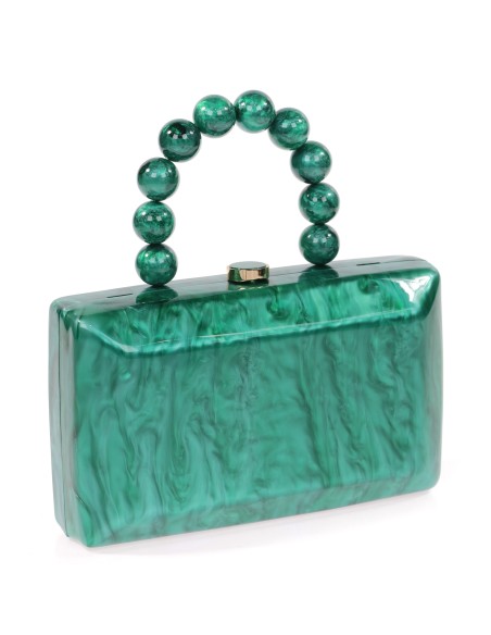 Bolso clutch de fiesta nácar detalle asa verde