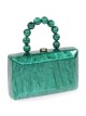 Bolso clutch de fiesta nácar detalle asa verde