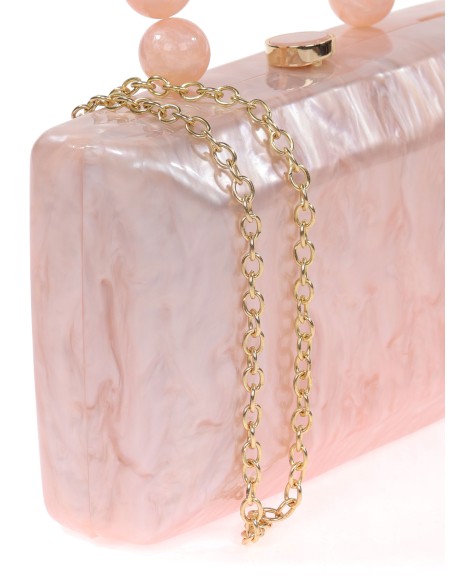 Bolso clutch de fiesta nácar detalle asa nude