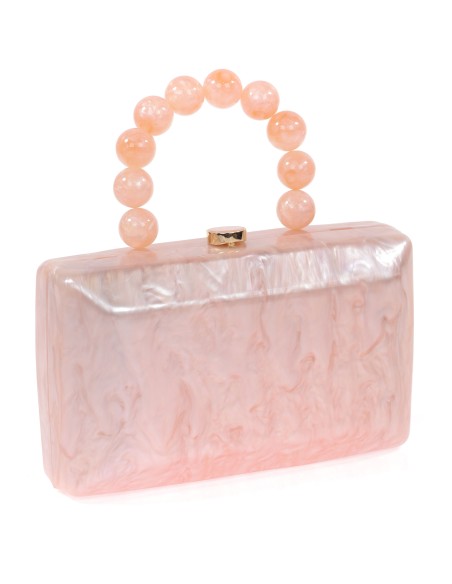 Bolso clutch de fiesta nácar detalle asa nude