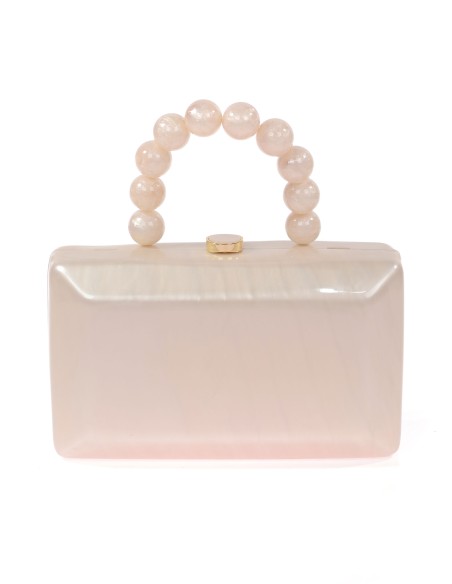 Bolso clutch de fiesta nácar detalle asa blanco-roto