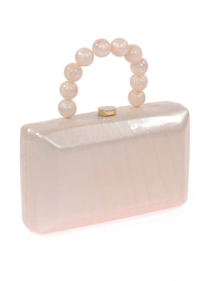 Bolso clutch de fiesta nácar detalle asa blanco-roto