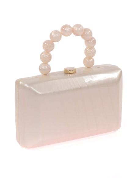 Bolso clutch de fiesta nácar detalle asa blanco-roto