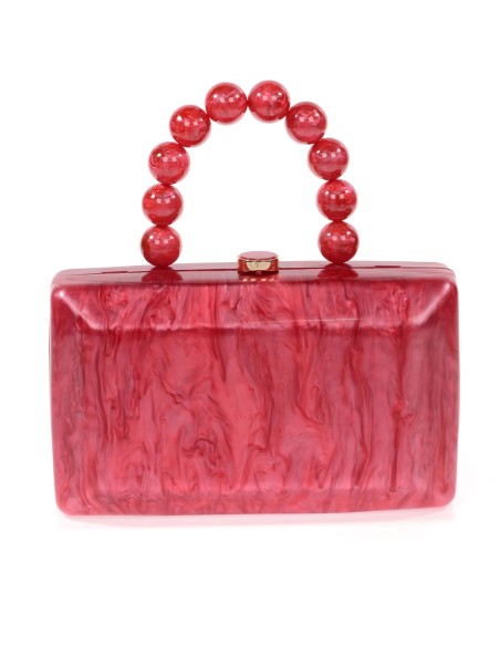 Bolso clutch de fiesta nácar detalle asa rojo