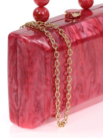 Bolso clutch de fiesta nácar detalle asa rojo 2