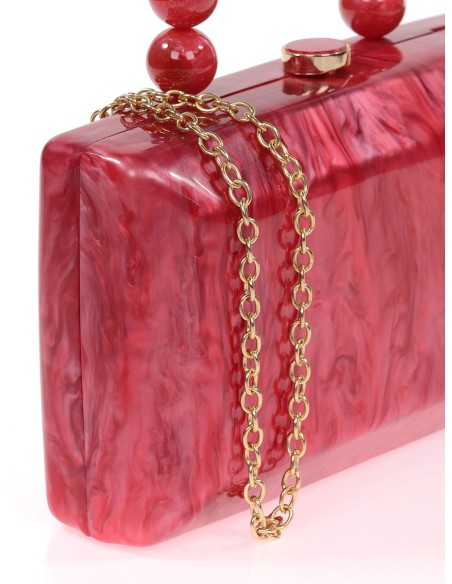 Bolso clutch de fiesta nácar detalle asa rojo