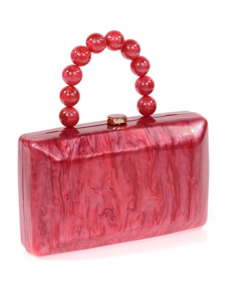 Bolso clutch de fiesta nácar detalle asa rojo