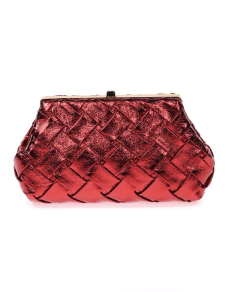 Bolso clutch de fiesta polipiel trenzado granate