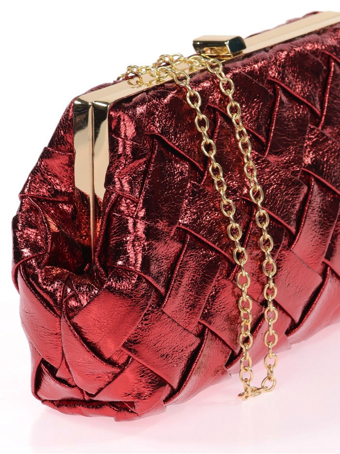 Bolso clutch de fiesta polipiel trenzado granate