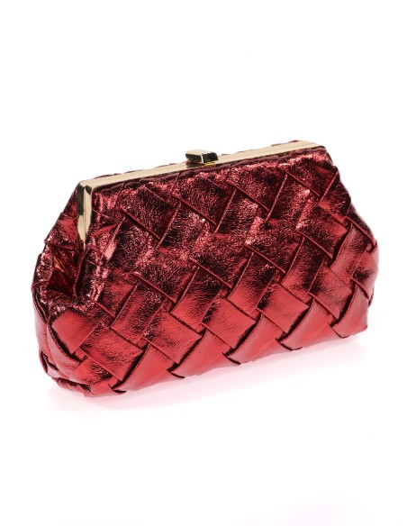 Bolso clutch de fiesta polipiel trenzado granate