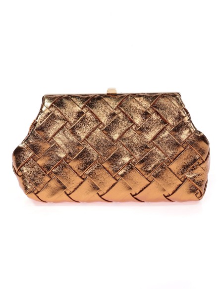 Bolso clutch de fiesta polipiel trenzado bronce