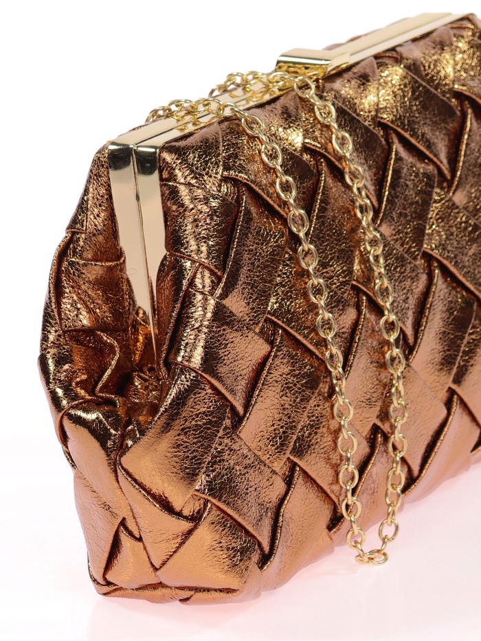 Bolso clutch de fiesta polipiel trenzado bronce