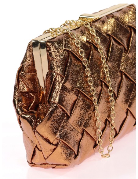 Bolso clutch de fiesta polipiel trenzado bronce