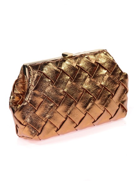 Bolso clutch de fiesta polipiel trenzado bronce