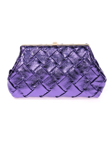 Bolso clutch de fiesta polipiel trenzado azul-morado
