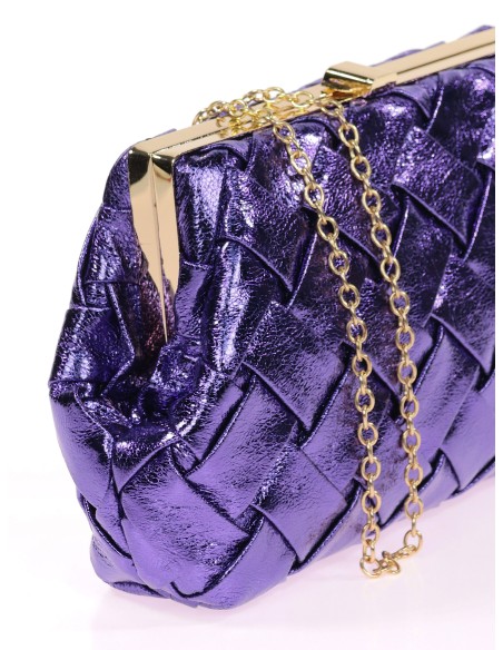 Bolso clutch de fiesta polipiel trenzado azul-morado