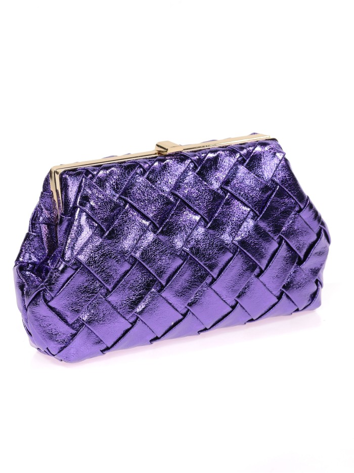 Bolso clutch de fiesta polipiel trenzado azul-morado