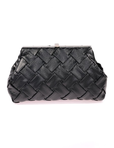 Bolso clutch de fiesta polipiel trenzado negro