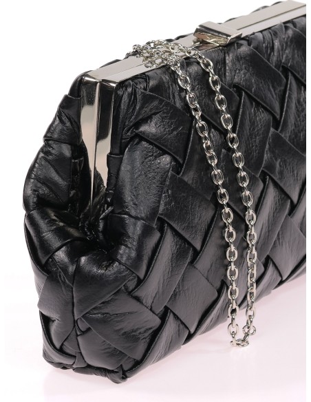 Bolso clutch de fiesta polipiel trenzado negro