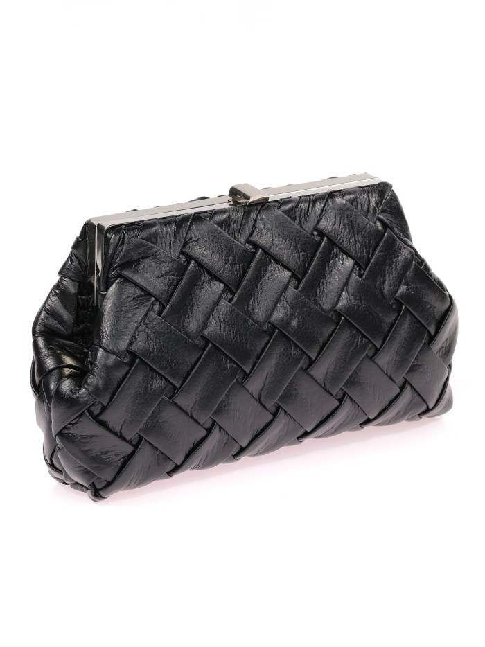 Bolso clutch de fiesta polipiel trenzado negro