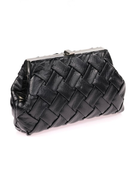 Bolso clutch de fiesta polipiel trenzado negro