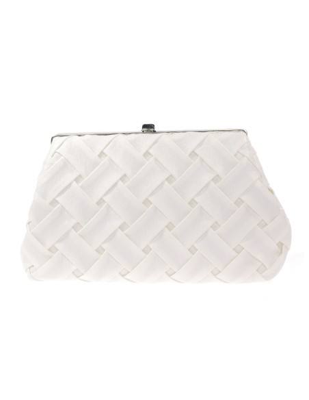 Bolso clutch de fiesta polipiel trenzado blanco