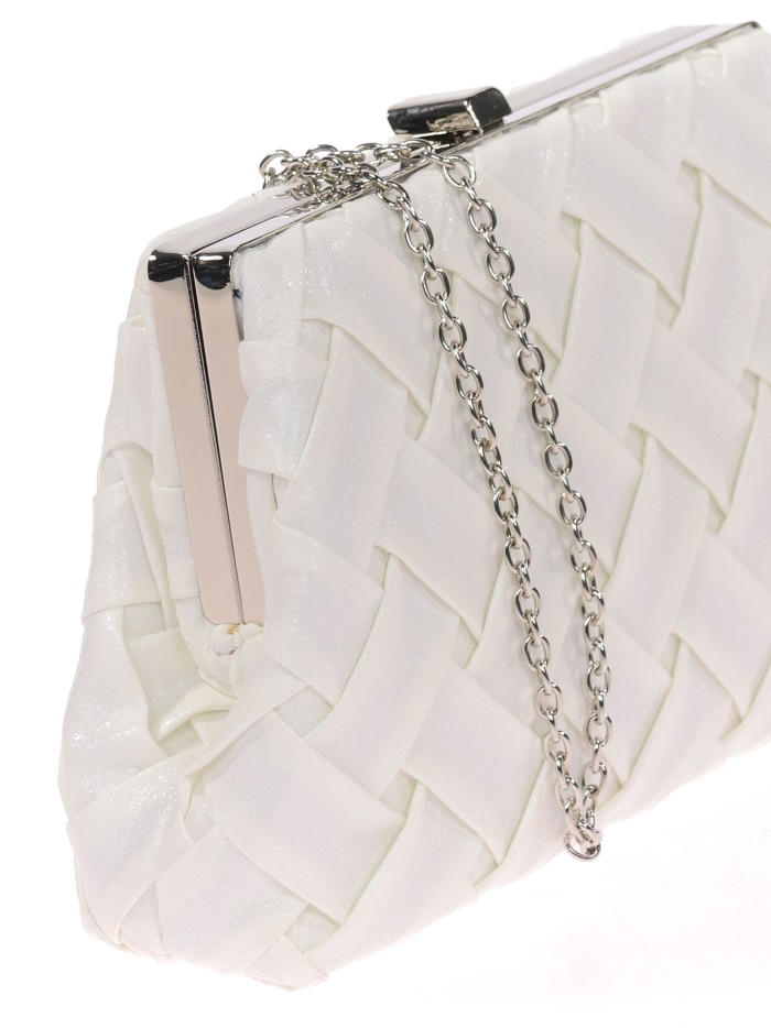 Bolso clutch de fiesta polipiel trenzado blanco